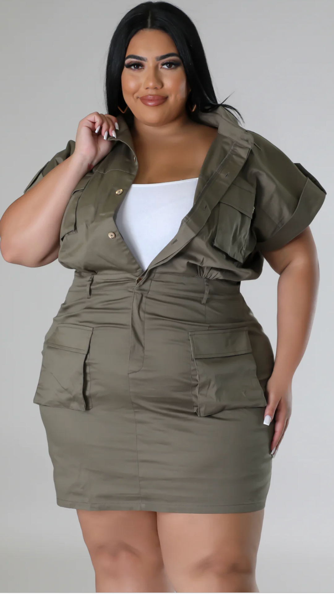 Dahlia Olive Cargo Dress