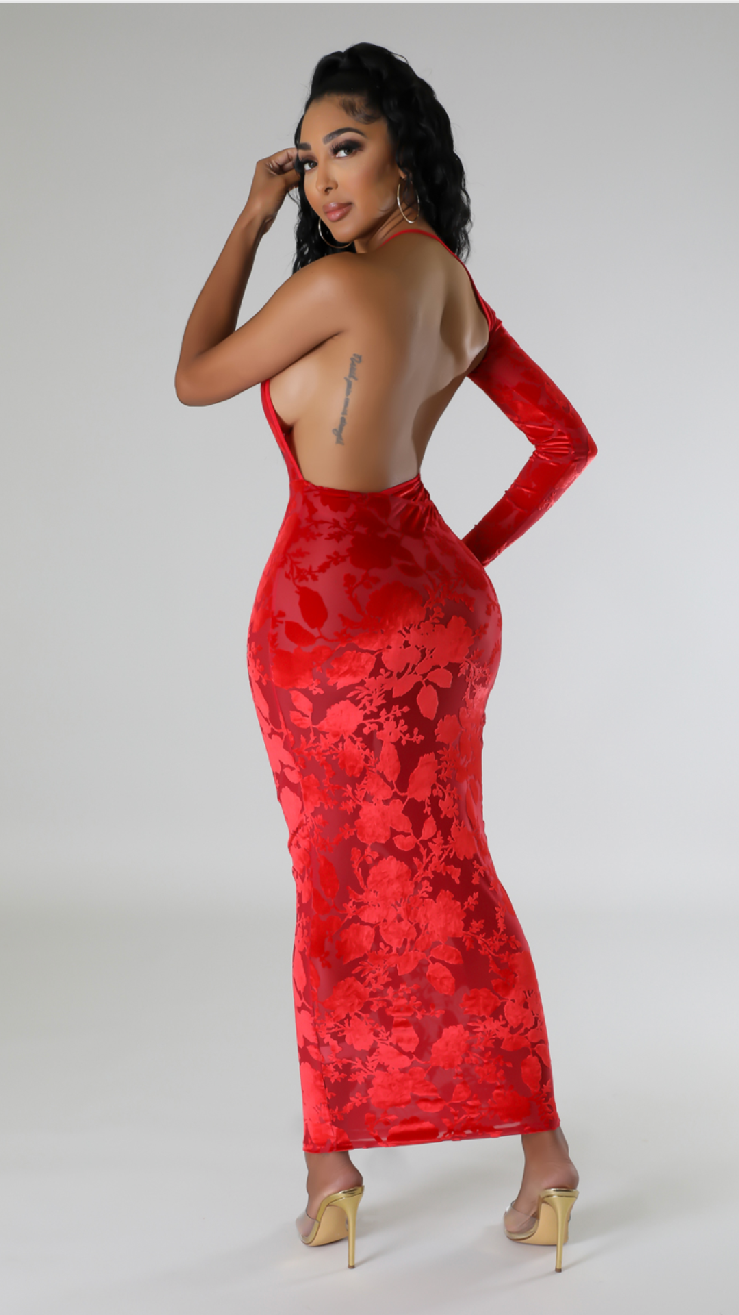 Cindy Red one sleeve maxi dress