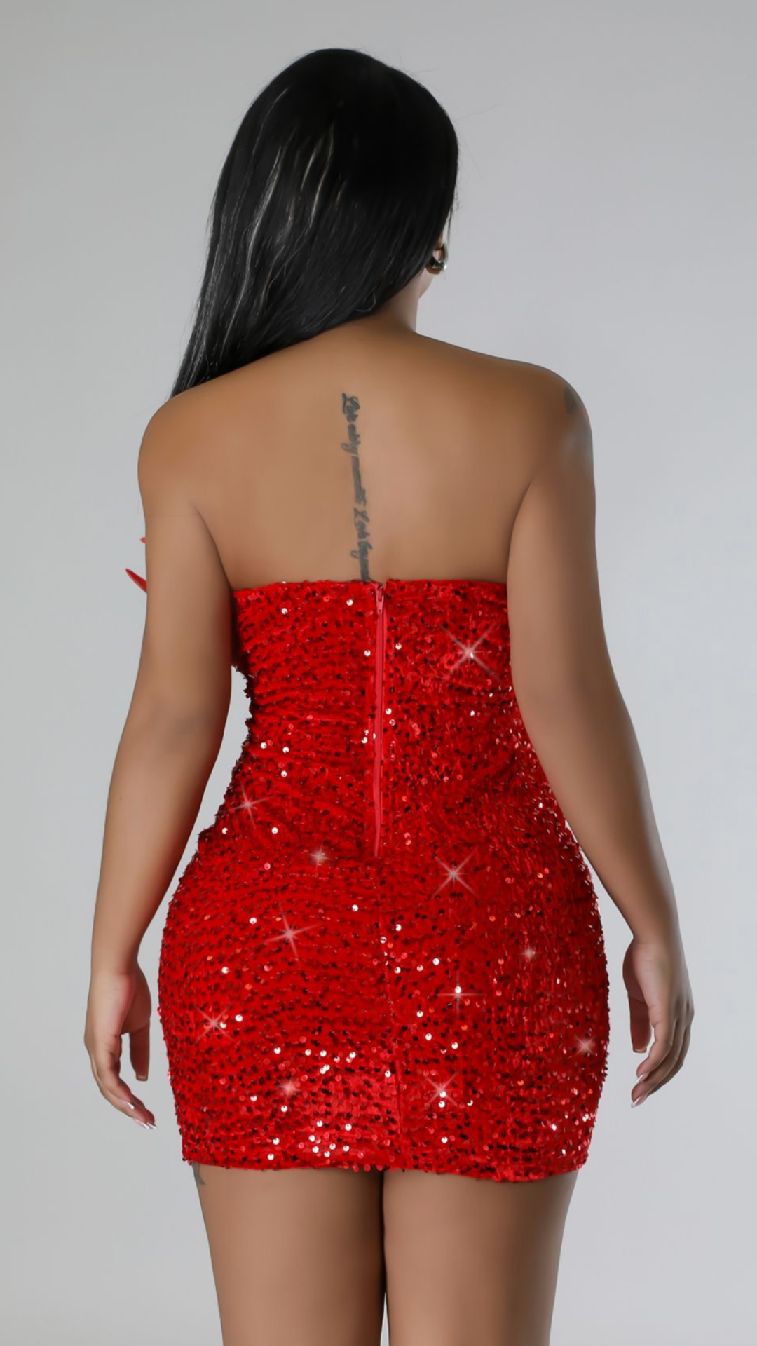 Dana Red sequin feathers mini dress