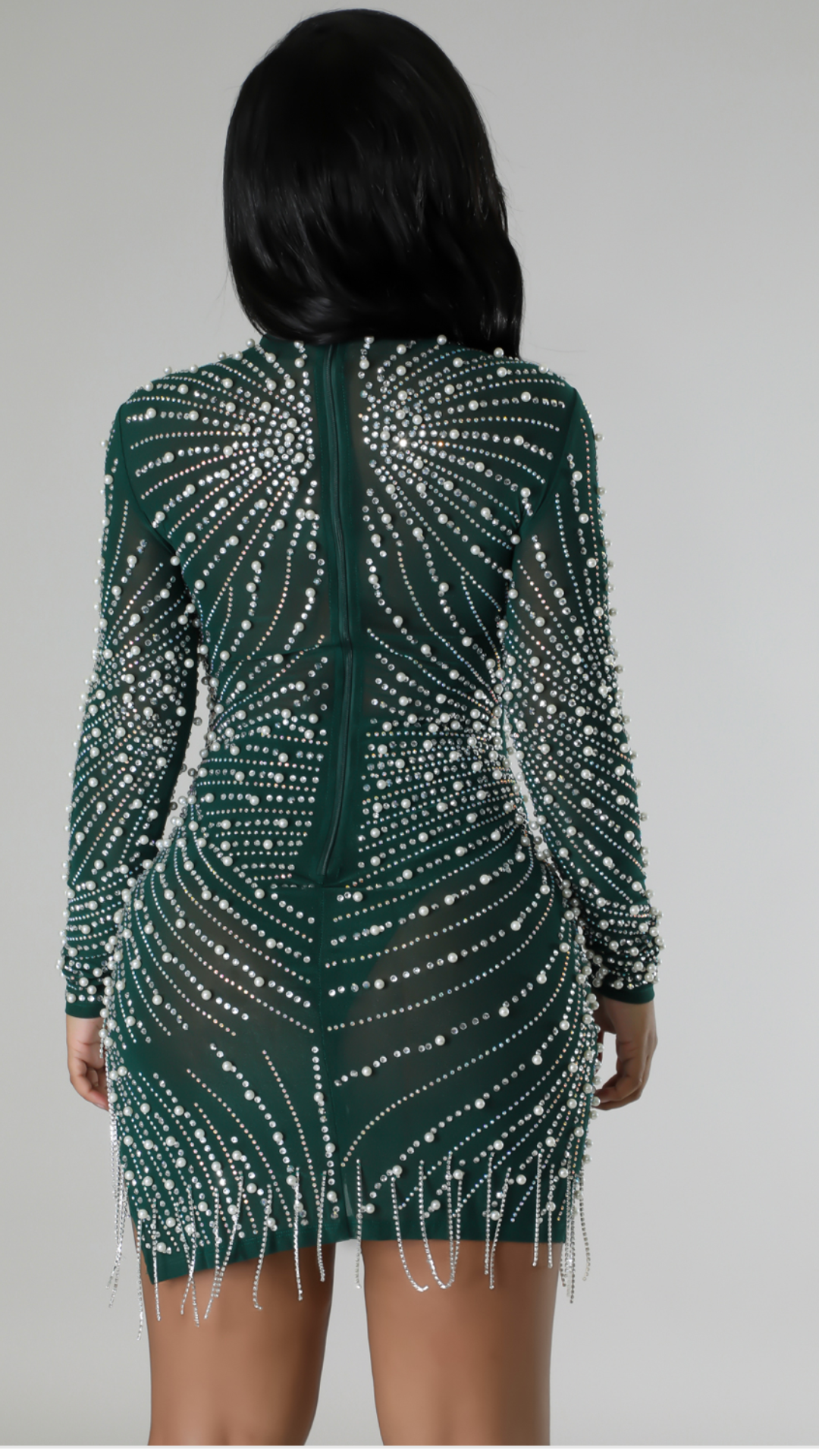 Anabelle Hunter Green Long Sleeve Beaded Dress