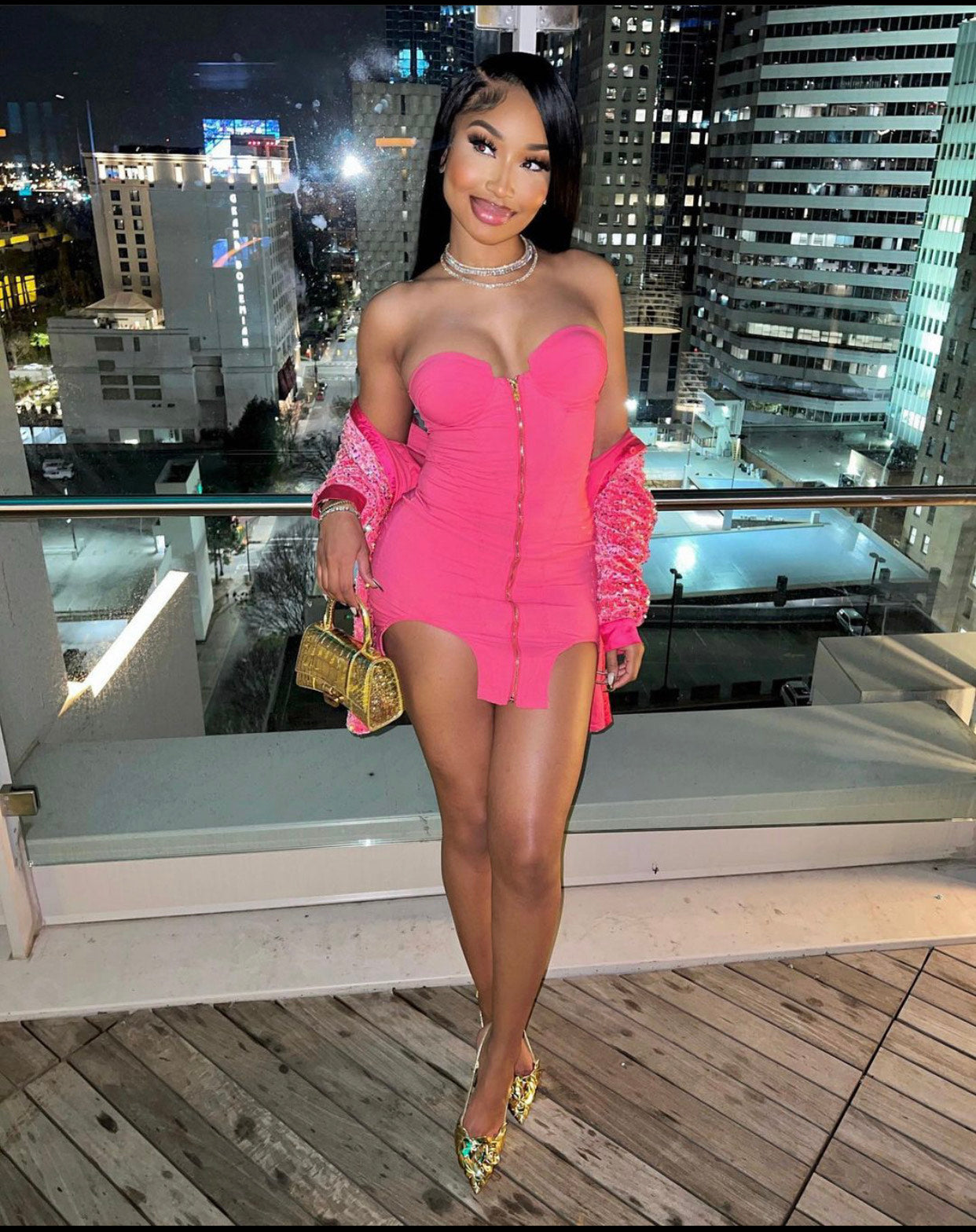 Pink strapless mini dress