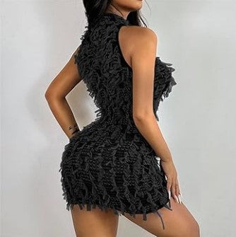 Aashi Black Crochet dress with fringe