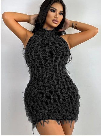 Aashi Black Crochet dress with fringe