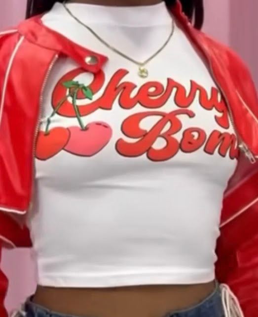 White Cherry Bomb Crop Top Tshirt