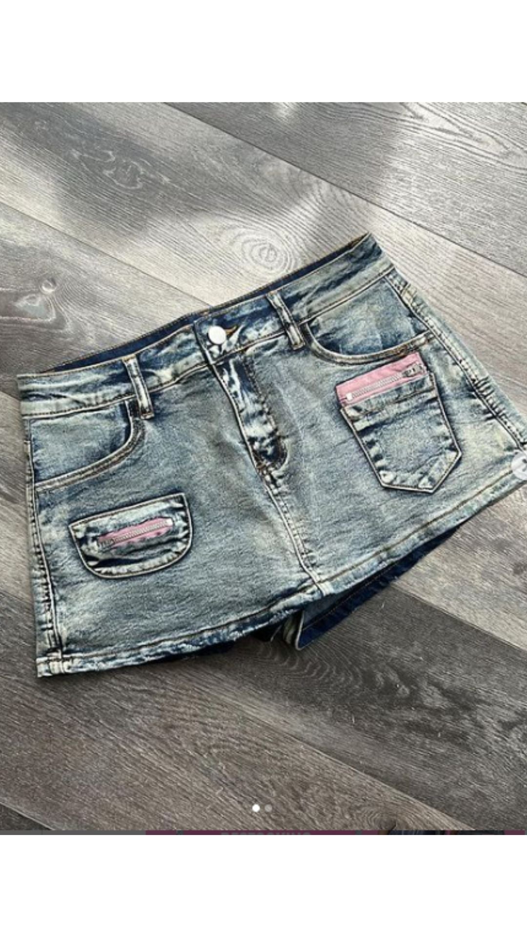 Angel stonewash denim skort