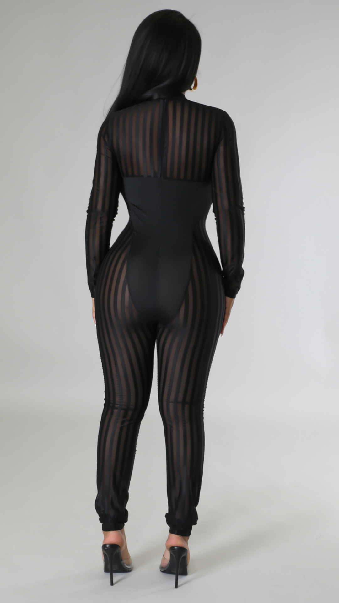 Danica Black sheer stripped jumpsuit