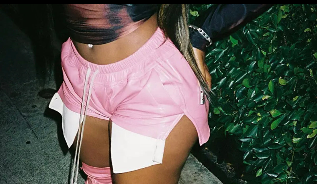 Pink leather shorts