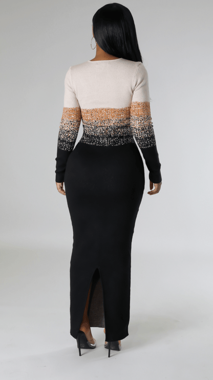 Avani Black colorblock knit sweater dress