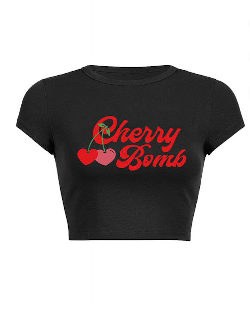 Black Cherry Bomb Crop Top Tshirt